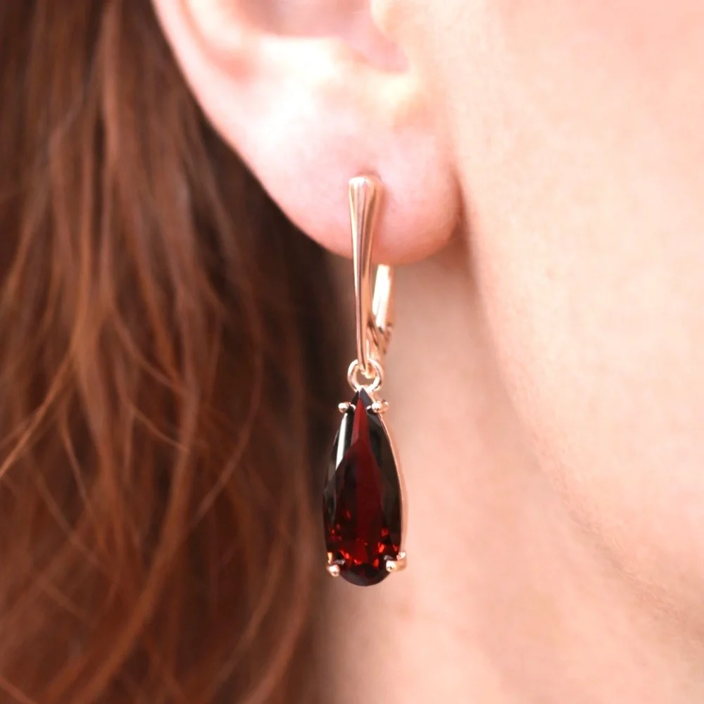 Sold❌️New Red Garnet Earrings 18k Rose Gold Vermeil , January Birthstone - Picture 2 of 12